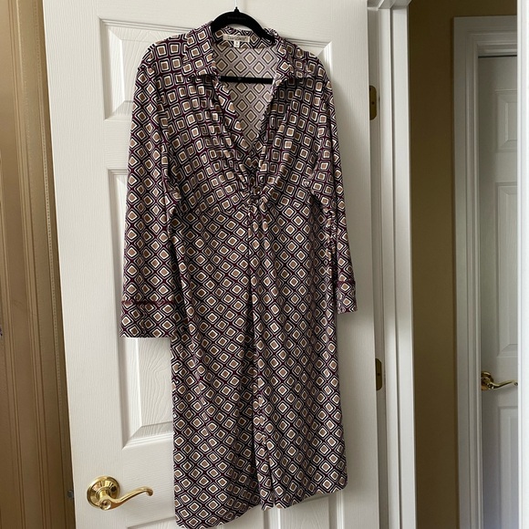 TravelSmith Long Sleeve Dress in Purple and Cream - Picture 1 of 5